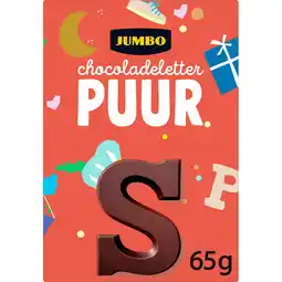Jumbo Jumbo Chocoladeletter Puur S 65 g aanbieding
