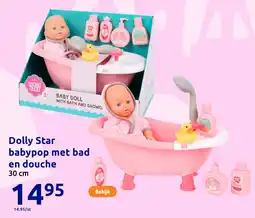 Action Dolly Star babypop met bad en douche aanbieding