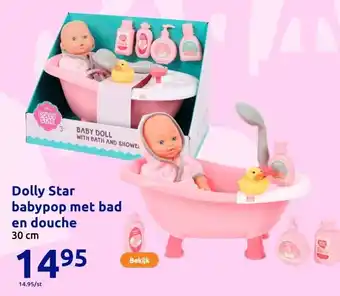 Action Dolly Star babypop met bad en douche aanbieding