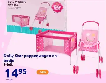 Action Dolly Star poppenwagen en -bedje aanbieding