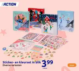 Action Sticker en kleurset in blik aanbieding