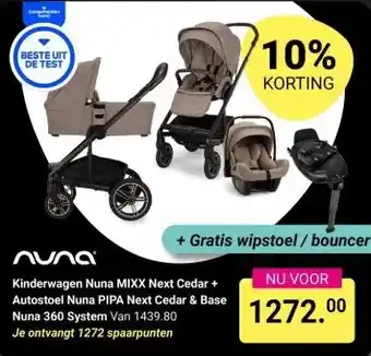 Van Asten BabySuperstore Kinderwagen Nuna MIXX Next Cedar + Autostoel Nuna PIPA Next Cedar & Base Nuna 360 System aanbieding