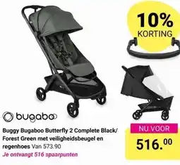 Van Asten BabySuperstore Buggy Bugaboo Butterfly 2 Complete Black/ Forest Green met veiligheidsbeugel en regenhoes aanbieding