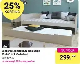 Van Asten BabySuperstore Bedbank Leonard BLN-kids Beige 90x200 incl. Onderbed aanbieding