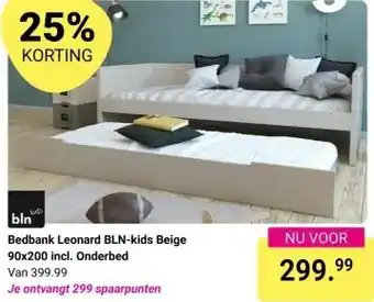 Van Asten BabySuperstore Bedbank Leonard BLN-kids Beige 90x200 incl. Onderbed aanbieding