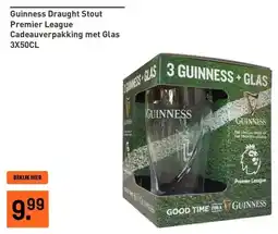 Gall & Gall Guinness Draught Stout Premier League Cadeauverpakking met Glas 3X50CL aanbieding