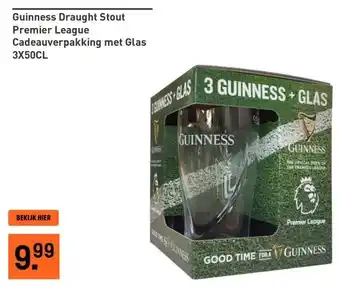 Gall & Gall Guinness Draught Stout Premier League Cadeauverpakking met Glas 3X50CL aanbieding