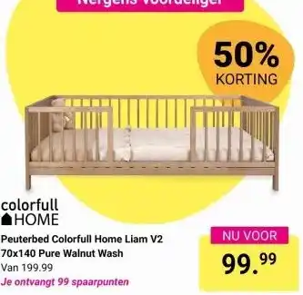 Van Asten BabySuperstore Peuterbed Colorfull Home Liam V2 70x140 Pure Walnut Wash aanbieding