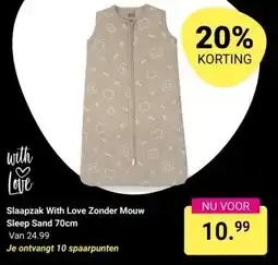 Van Asten BabySuperstore Slaapzak With Love Zonder Mouw Sleep Sand 70cm aanbieding