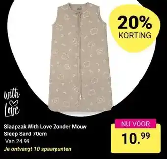 Van Asten BabySuperstore Slaapzak With Love Zonder Mouw Sleep Sand 70cm aanbieding