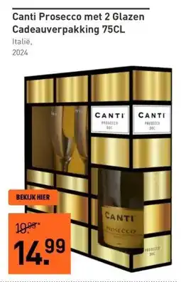 Gall & Gall Canti Prosecco met 2 Glazen Cadeauverpakking 75CL aanbieding