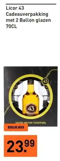 Gall & Gall Licor 43 Cadeauverpakking met 2 Ballon glazen 70CL aanbieding