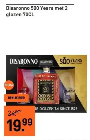 Gall & Gall Disaronno 500 Years met 2 glazen 70CL aanbieding