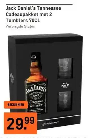 Gall & Gall Jack Daniel's Tennessee Cadeaupakket met 2 Tumblers 70CL aanbieding
