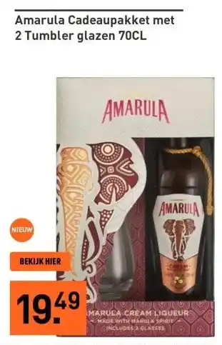 Gall & Gall Amarula Cadeaupakket met 2 Tumbler glazen 70CL aanbieding