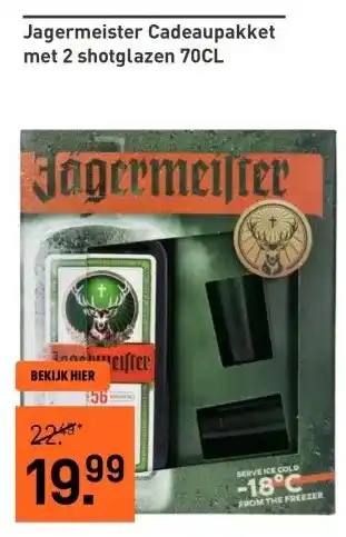 Gall & Gall Jagermeister Cadeaupakket met 2 shotglazen 70CL aanbieding