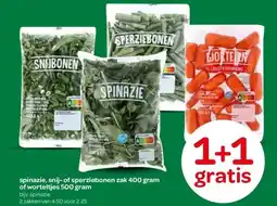 Spar spinazie, snij- of sperziebonen zak 400 gram of worteltjes 500 gram aanbieding