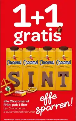 Spar alle Chocomel of Fristi pak 1 liter aanbieding