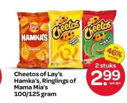 Spar Cheetos of Lay'sHamka's, Ringlings ofMama Mia's100/125 gram aanbieding