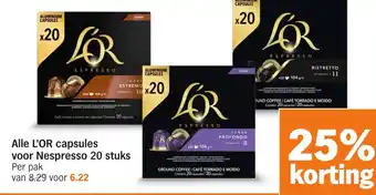 Albert Heijn Alle L'OR capsules voor Nespresso aanbieding