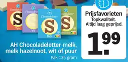 Albert Heijn AH Chocoladeletter melk, melk hazelnoot, wit of puur aanbieding