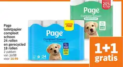 Albert Heijn Page toiletpapier compleet schoon 24 rollen en gerecycled 18 rollen aanbieding