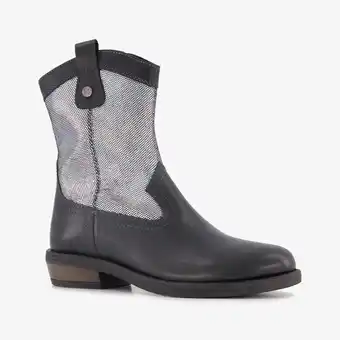 Scapino Braqeez leren meisjes western boots zwart zilver aanbieding