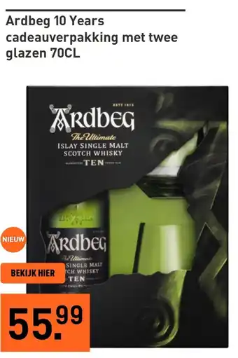 Gall & Gall Ardbeg 10 Years cadeauverpakking met twee glazen aanbieding