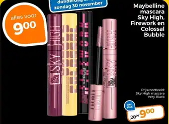 Trekpleister Maybelline mascara Sky High, Firework en Colossal Bubble aanbieding