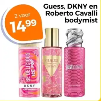 Trekpleister Guess, DKNY en Roberto Cavalli bodymist aanbieding