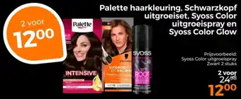 Trekpleister Palette haarkleuring, Schwarzkopf uitgroeiset, Syoss Color uitgroeispray en Syoss Color Glow aanbieding