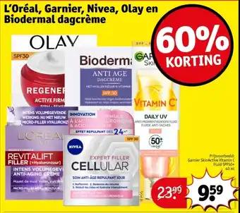 Kruidvat L'Oréal, Garnier, Nivea, Olay en Biodermal dagcrème aanbieding