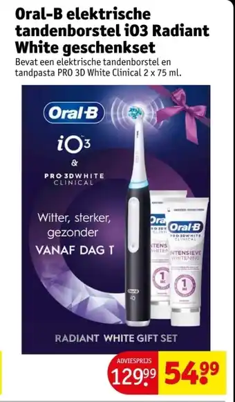 Kruidvat Oral-B elektrische tandenborstel i03 Radiant White geschenkset aanbieding
