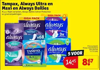 Kruidvat Tampax, Always Ultra en Maxi en Always Dailies aanbieding