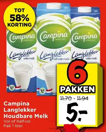 Vomar Voordeelmarkt Campina Langlekker Houdbare Melk aanbieding