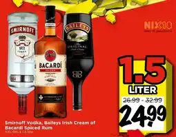 Vomar Voordeelmarkt Smirnoff Vodka, Baileys Irish Cream of Bacardi Spiced Rum aanbieding