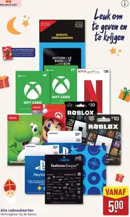 ALDI Alle cadeaukaarten aanbieding