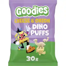 Albert Heijn Goodies Snack dino puffs cheese & onion 3+ jaar aanbieding