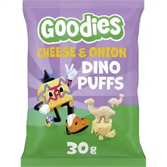 Albert Heijn Goodies Snack dino puffs cheese & onion 3+ jaar aanbieding