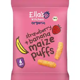 Albert Heijn Ella's kitchen Maize puffs aardbei + banaan 6m+ bio aanbieding