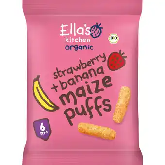 Albert Heijn Ella's kitchen Maize puffs aardbei + banaan 6m+ bio aanbieding