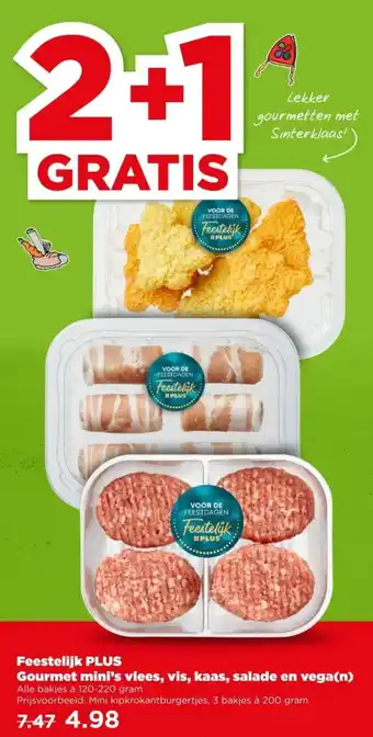 PLUS Feestelijk PLUS Gourmet mini's vlees, vis, kaas, salade en vegan aanbieding