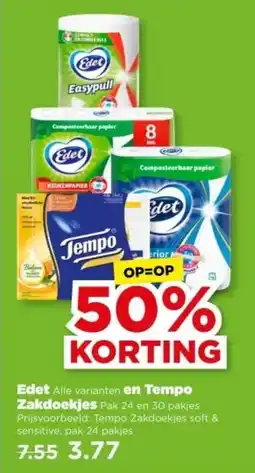 PLUS Edet en Tempo Zakdoekjes aanbieding