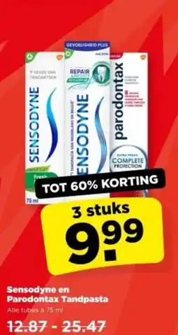 PLUS Sensodyne en Parodontax Tandpasta aanbieding