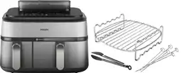 Coolblue Philips 5000 Series Dual Basket NA555/00 + Dubbellaagse kookset aanbieding
