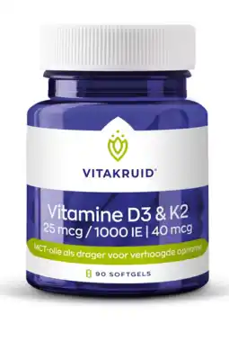 De Online Drogist Vitakruid Vitamine D3 & k2 Softgels aanbieding