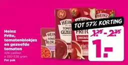 PLUS Heinz Frito, tomatenblokjes en gezeefde tomaten aanbieding