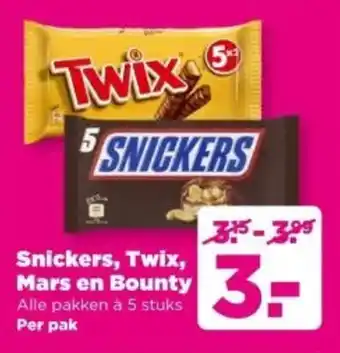 PLUS Snickers, Twix, Mars en Bounty aanbieding