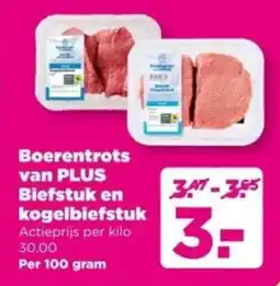 PLUS Boerentrots van PLUS Biefstuk en kogelbiefstuk aanbieding