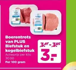PLUS Boerentrots van PLUS Biefstuk en kogelbiefstuk aanbieding